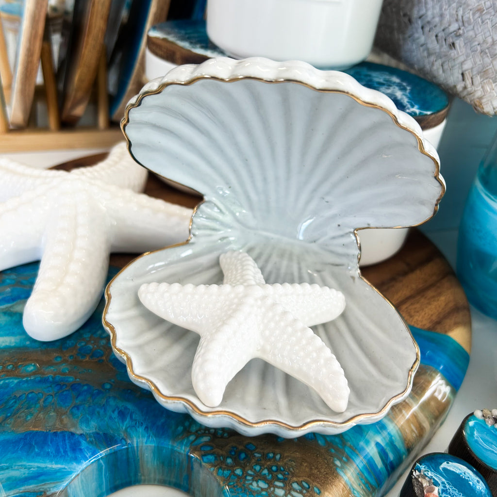 Pearl Ceramic Oyster Shell Bowl
