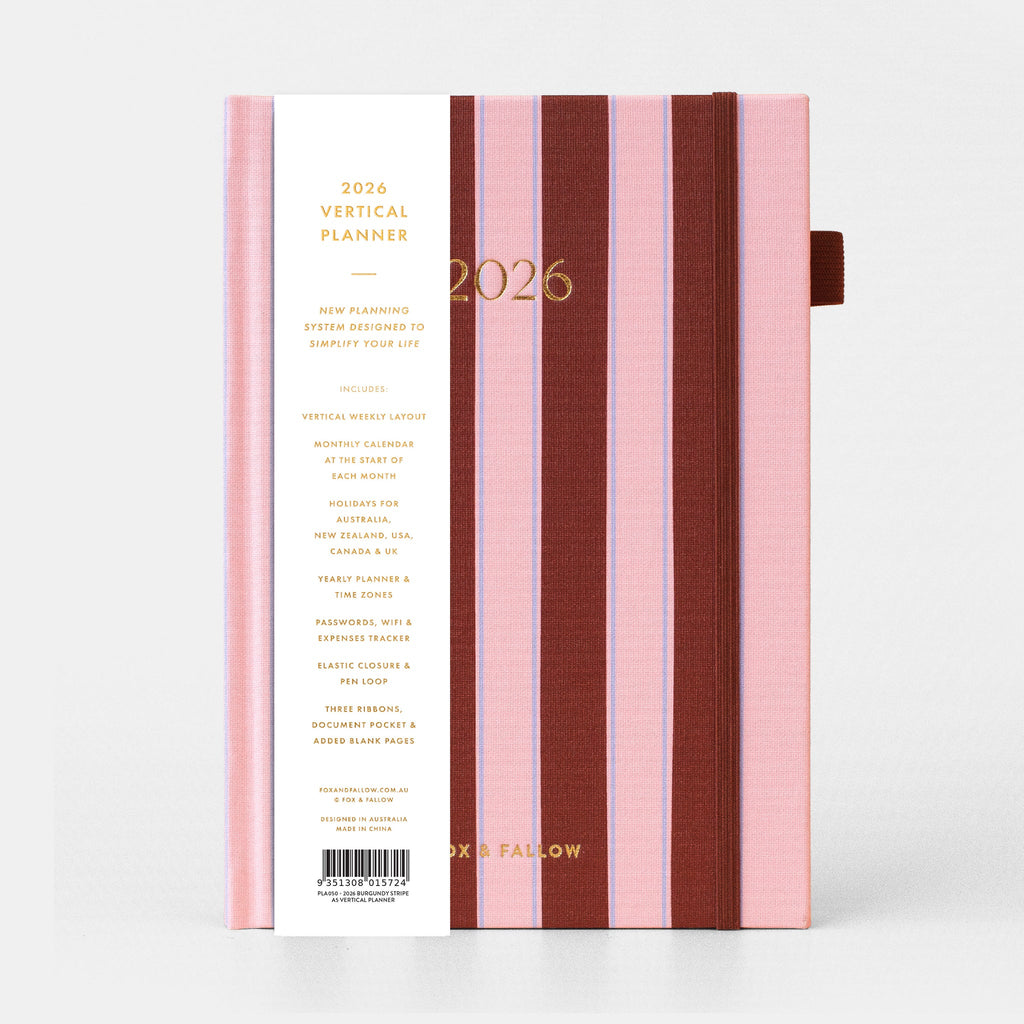 2026 A5 Horizontal Planner - Burgundy Stripe
