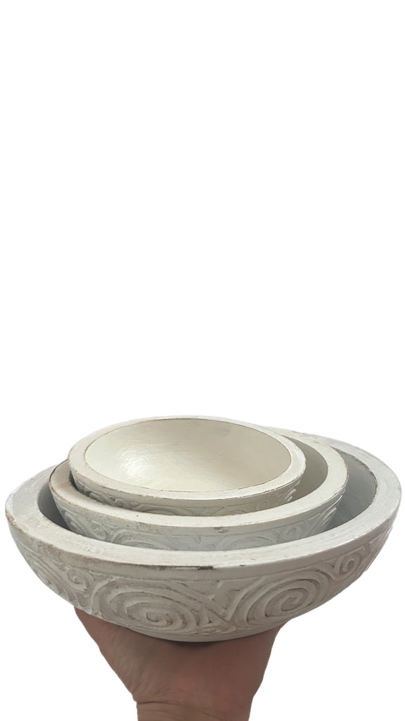 Aruna Carved Bowls - Set of Three [Whitewash]