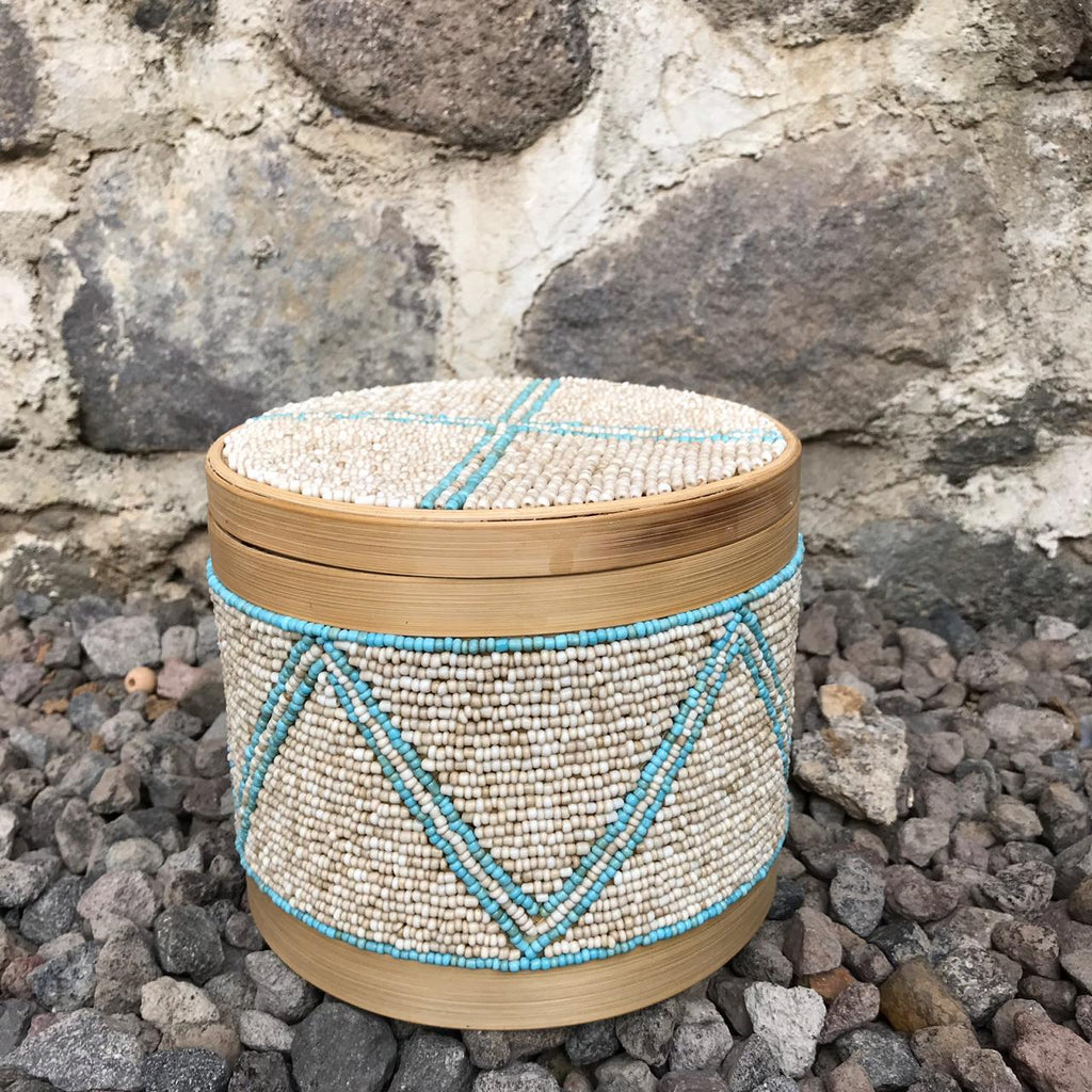 Beaded Bamboo Canister [Natural / Turquoise]