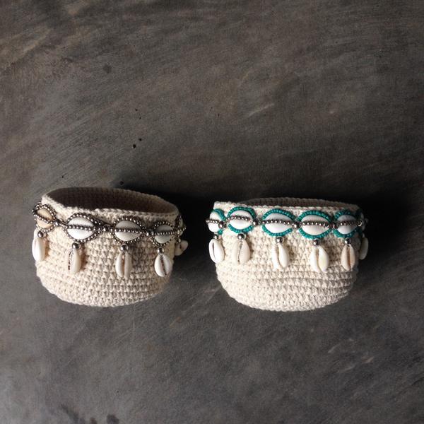 Crochet Cowrie Pod with Silver Trim