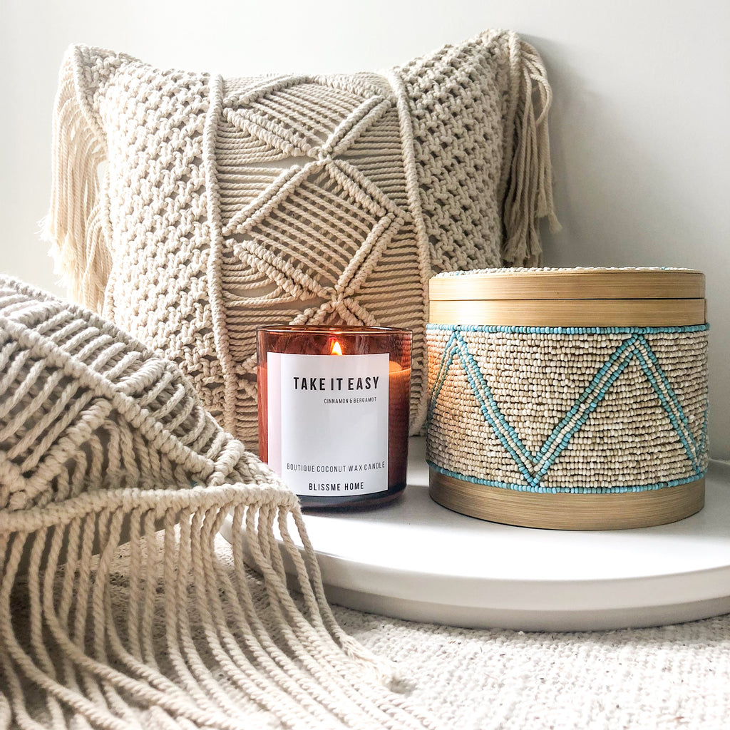 Beaded Bamboo Canister [Natural / Turquoise]