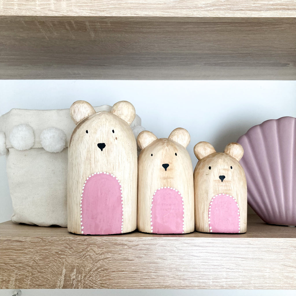 Wooden Bears - Set of 3 [Pink]