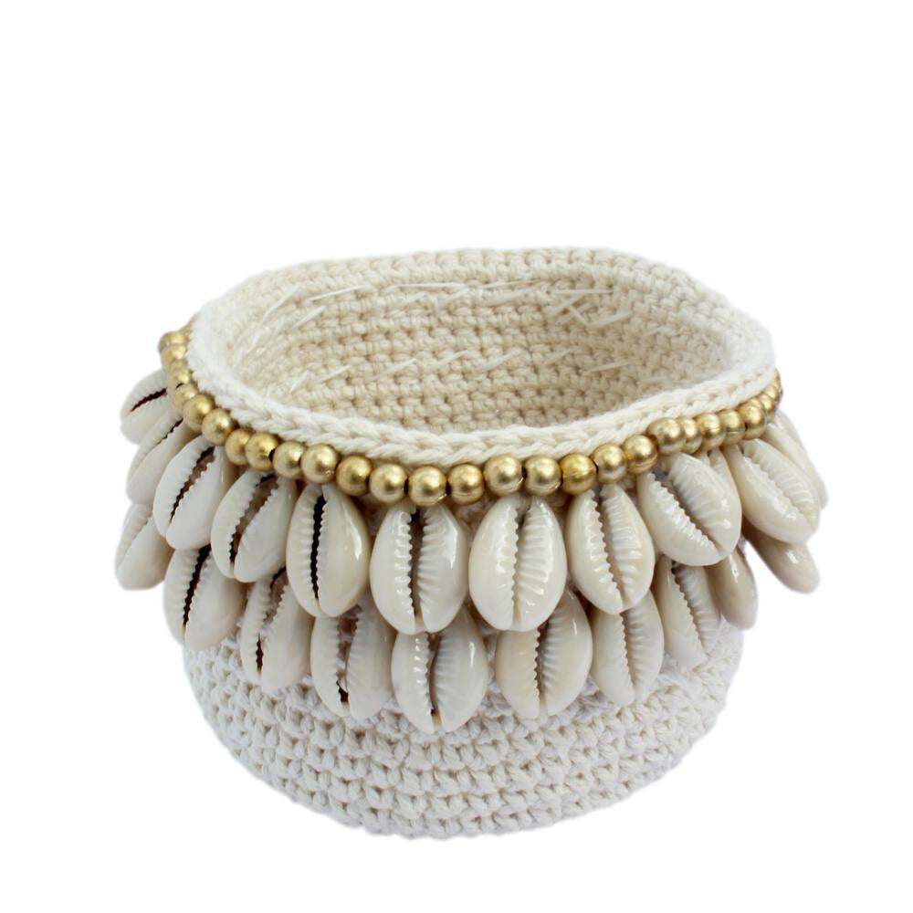 Crochet Cowrie Pod with Gold Trim