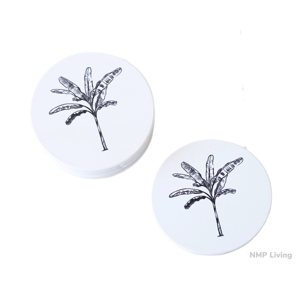 Round Banana Leaf Coasters [Black/White]