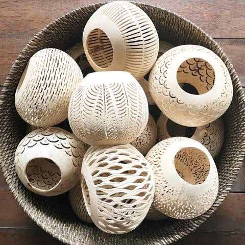 Carved Coconut Candle Holders
