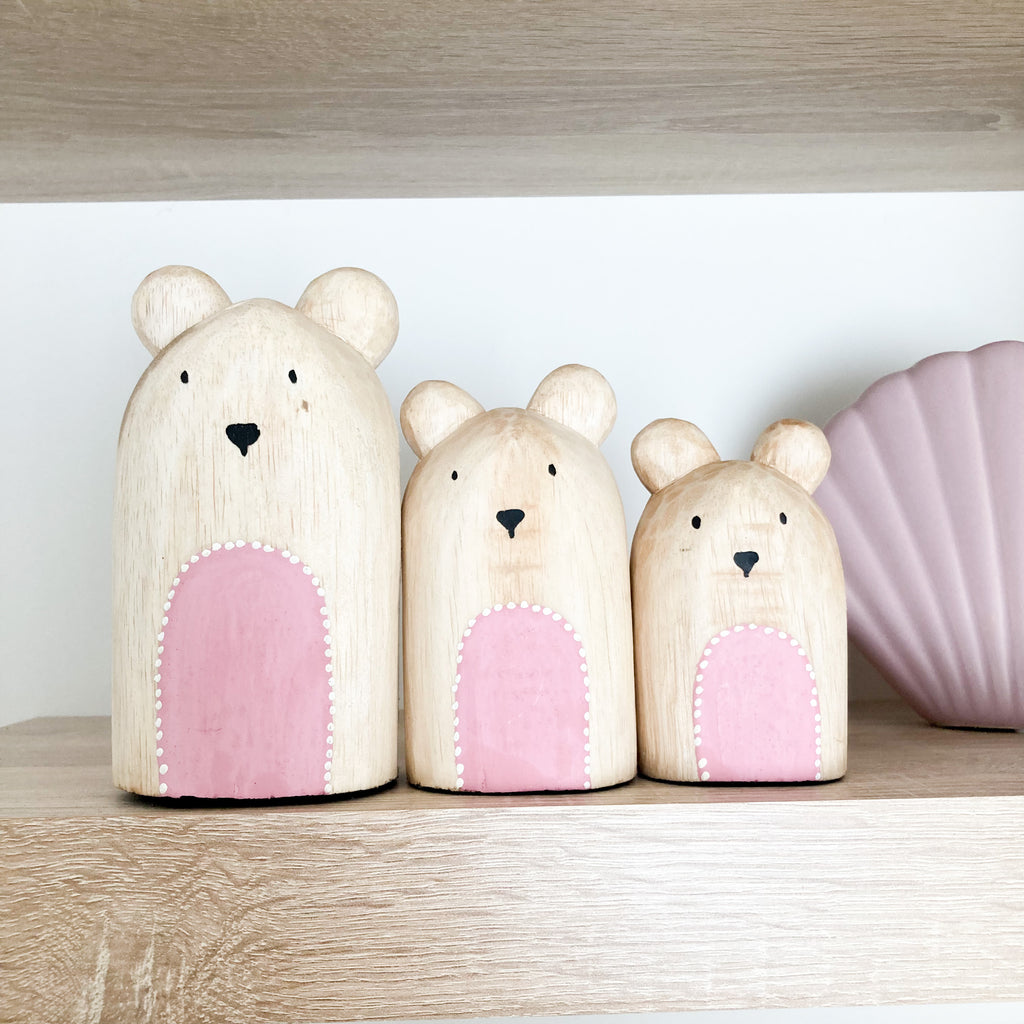 Wooden Bears - Set of 3 [Pink]