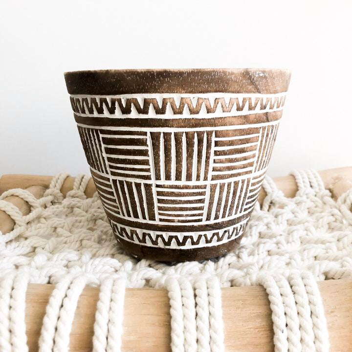 Medium Tribal Wooden Carved Bowl (Lines)