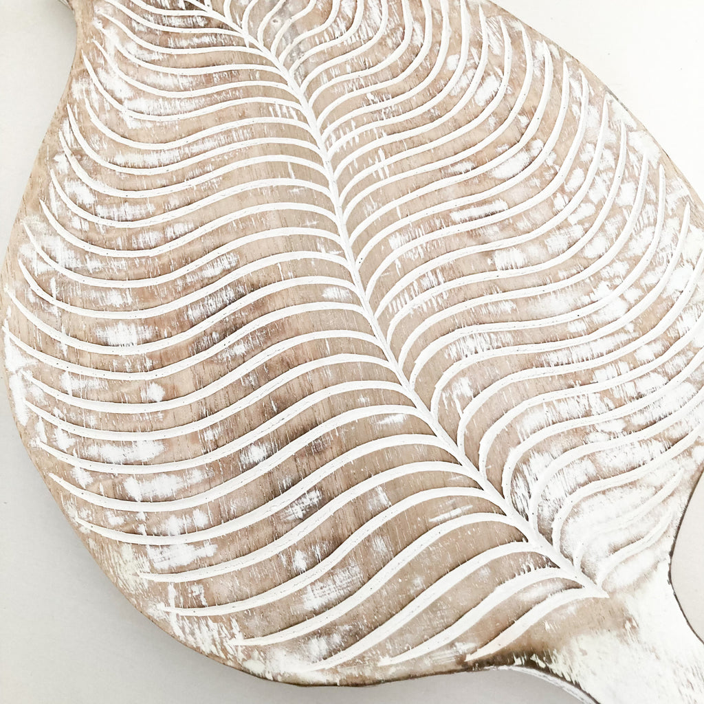 Lyra Wooden Whitewash Leaf Plates - Set of 3
